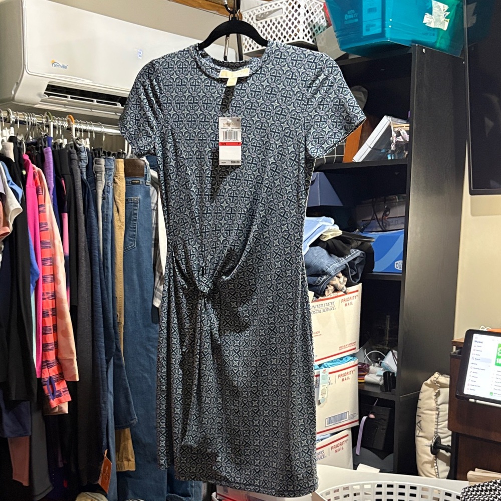 Michael Kors Black and Gray Patterned Midi Dress